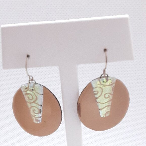 Root Beer Colored Dichroic Glass French Wire Earring Tops Marked 925 Sterling - Picture 10 of 10